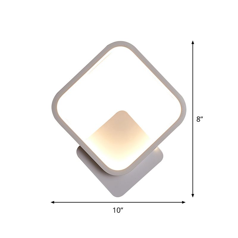 Fillet Square Ring Acrylic Sconce Light Simplicity White LED Wall Mounted Lamp in Warm/White Light, 10"/12" Wide