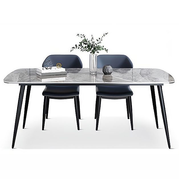 Sintered Stone Dining Table Industrial Style Black 4 Legs Base Rectangle Table for Dining Room