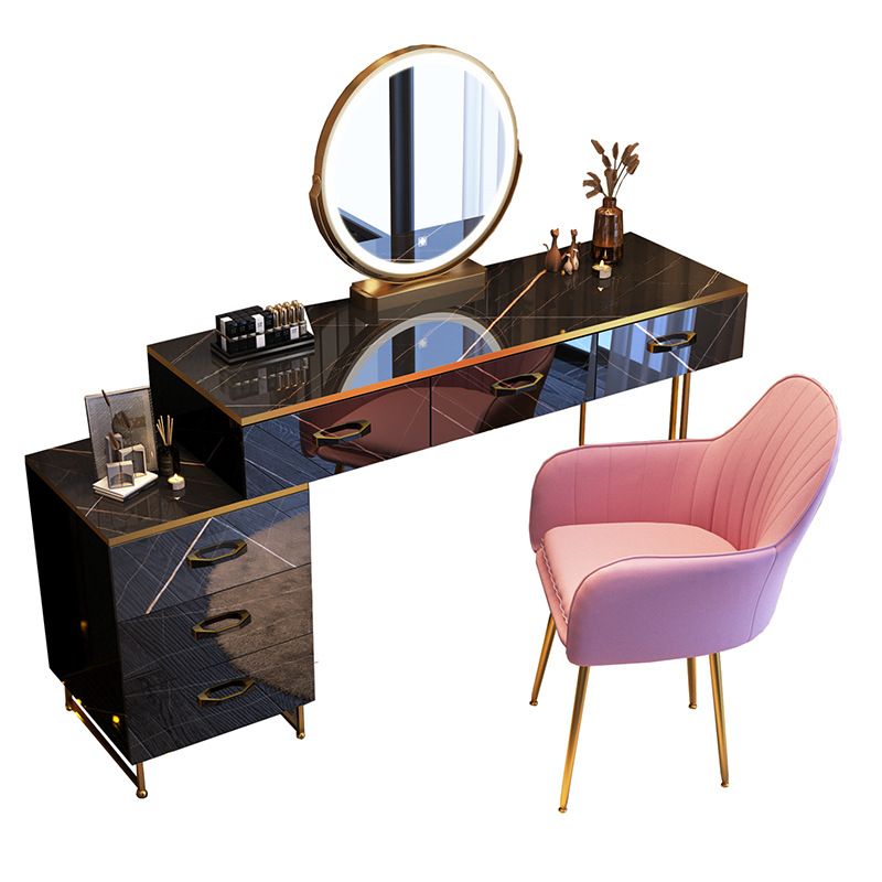 Glam Stone Top Makeup Dressing Table with Drawers in Black for Living Room