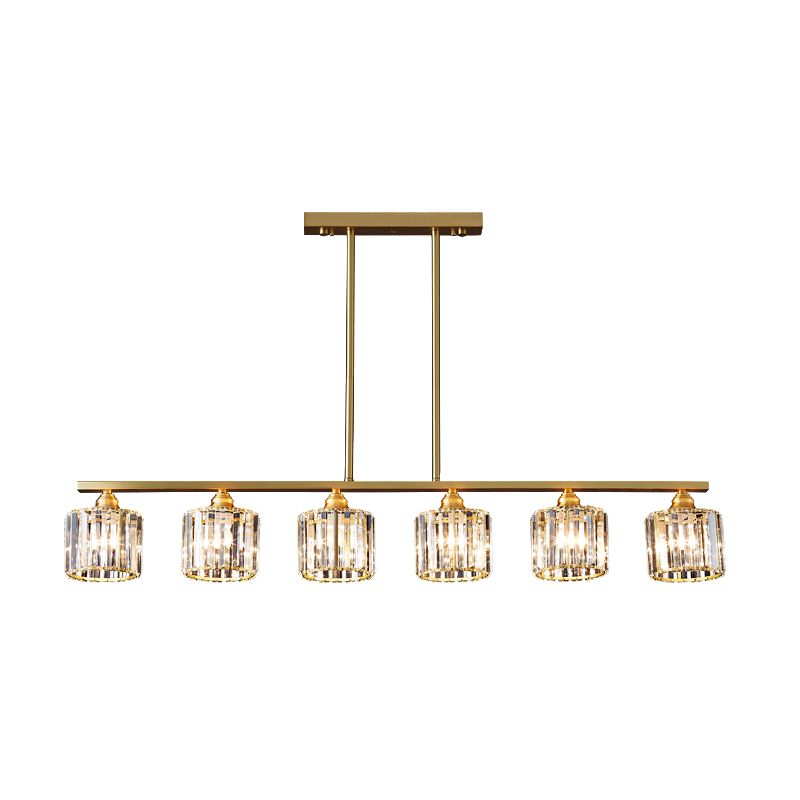 Luminaire d'île contemporaine Crystal Cylinder Island Lights in Gold Finish