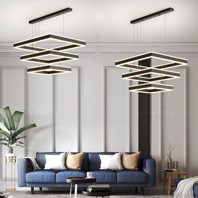 Luces de lámpara de araña de forma cuadrada moderna accesorios de iluminación de araña de metal en negro