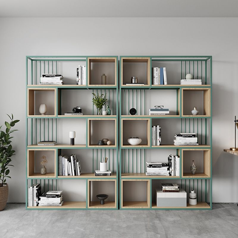 Modern Living Room Etagere Bookshelf Metal Frame Solid Wood Shelf Bookcase