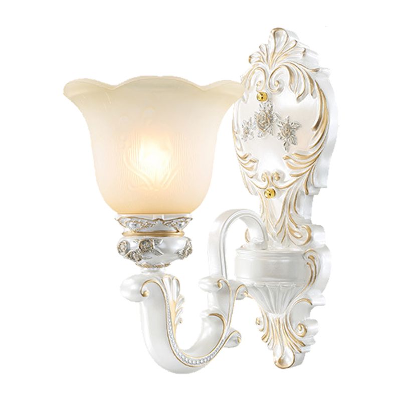 Cream Glass White Wall Sconce Blossom 1/2-Head Cottage Wall Lighting Fixture for Living Room