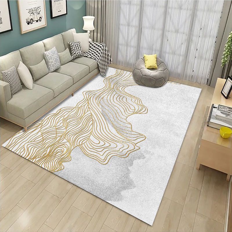 Abstract Printing Area Rug Polyester Contemporary Rug Stain Resistant Carpet for Living Room