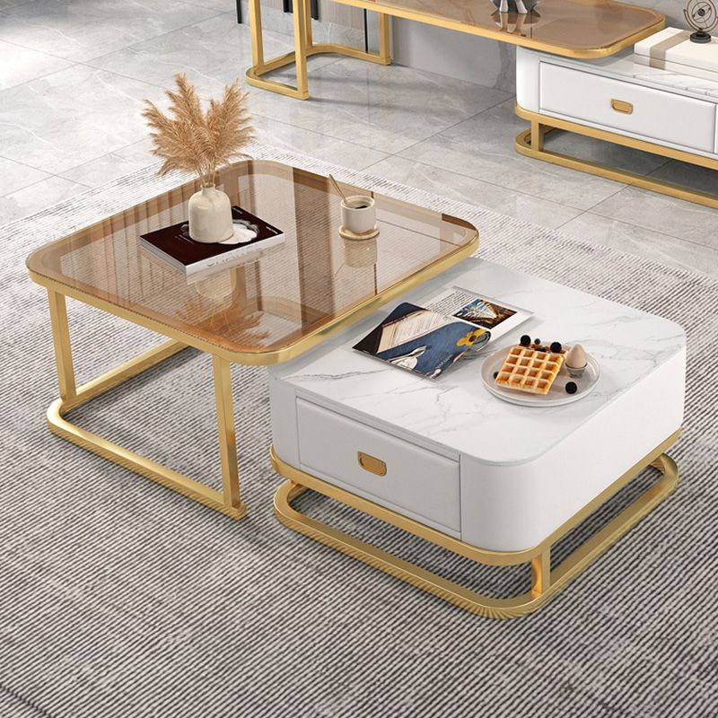 Frame Coffee Table Modern Slate Cocktail Table with Storage Drawers