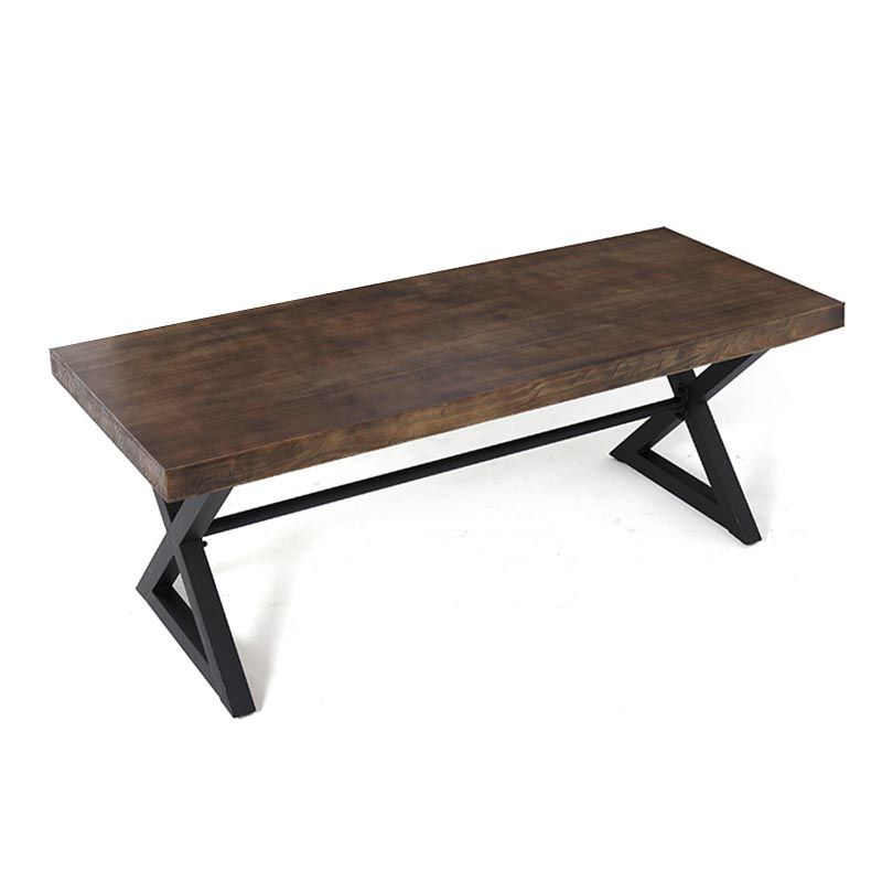 Industrial Coffee Shop Dining Table Rectangle Wood and Metal Base Dining Table
