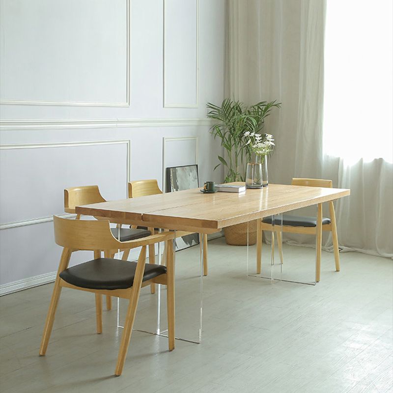 Pine Solid Wood Dining Table Rectangle Dining Table with Double Pedestal Base