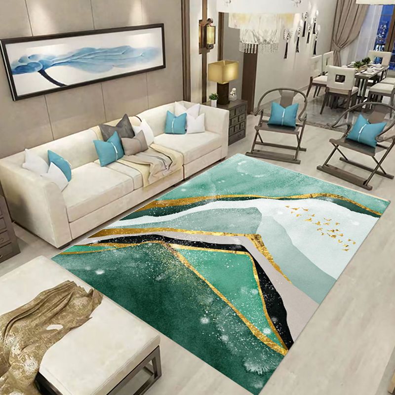 Multi-Color Trendy Rug Watercolor Printed Carpet Polyester Friendly Washable Rug for Living Room