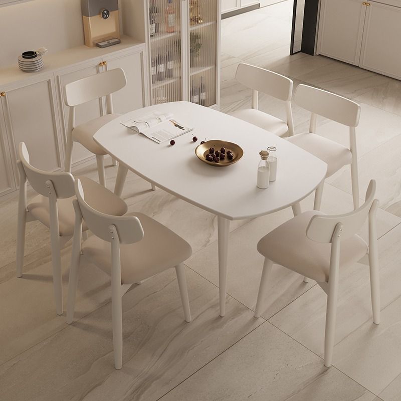 Round Extendable Dining Table Modern White Stone Tabletop with Double Drop Leaf