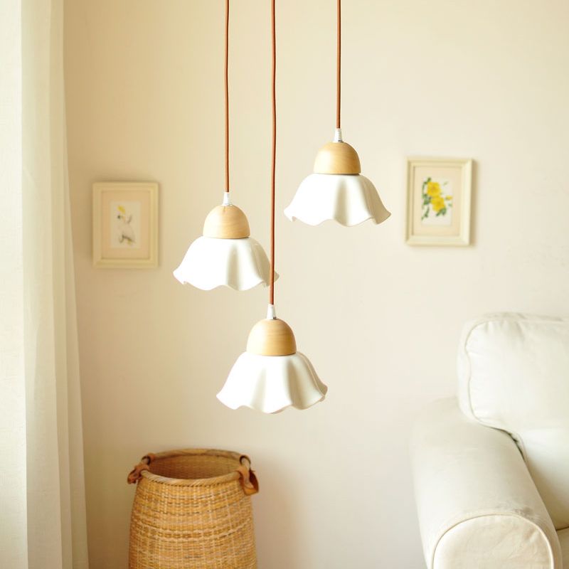 Wood Lighting Fixture Modern Nordic White Pendant Light Kit for Dining Room