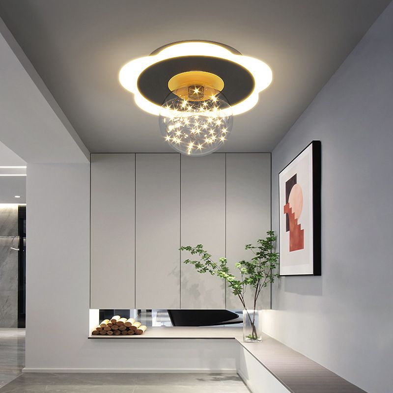 Glass Geometric Ceiling Light Fixture Nordic Style LED Ceiling Mounted Light in Black