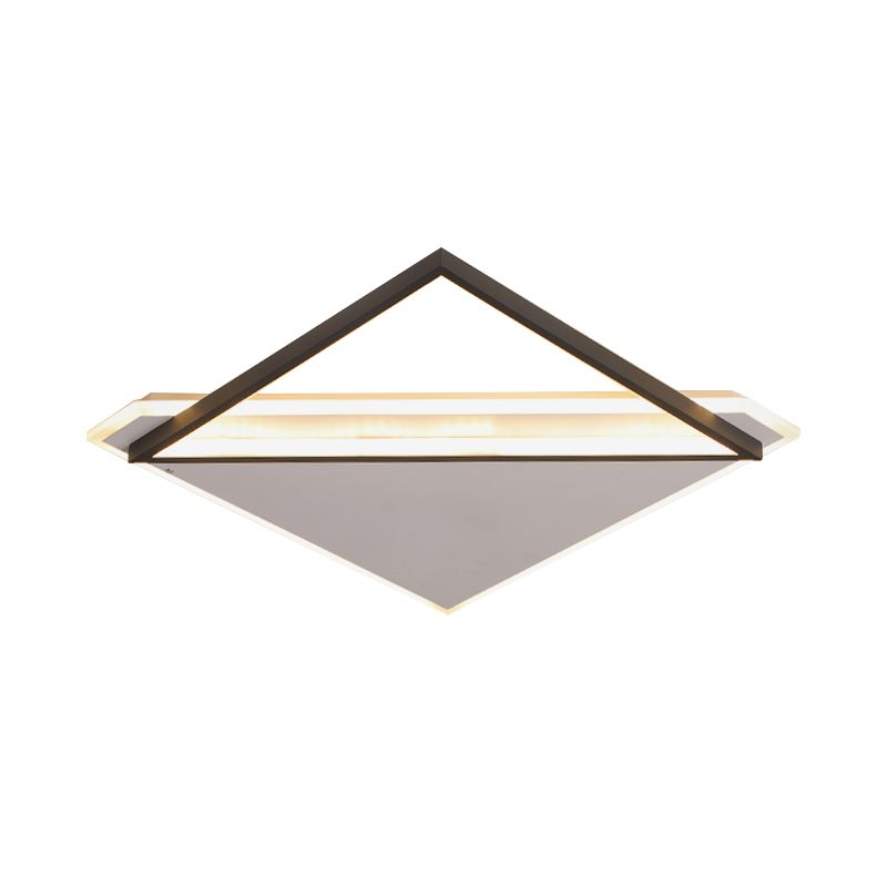 Frame-Panel Combined Rhombus Flushmount Minimal Creative Metal Black-White LED Ceiling Light in Warm/White Light, 16.5"/20.5" Wide
