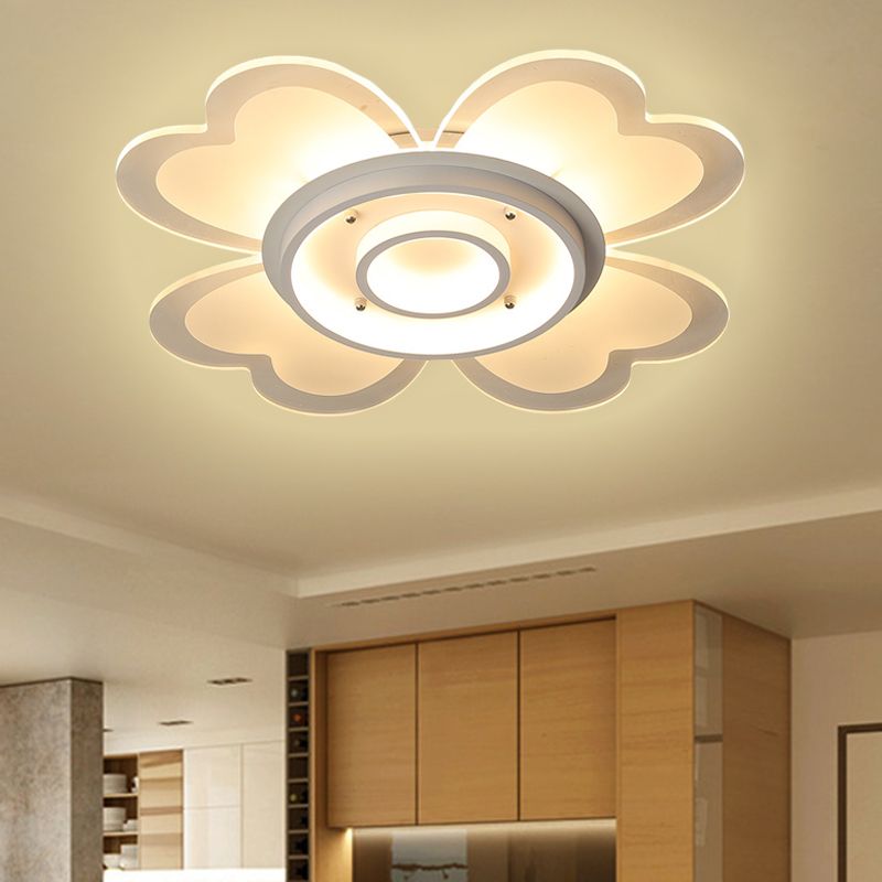 Flower Flush-Mount Light Fixture Modernism Acrylic 16"/19.5" W LED White Ceiling Lamp in Warm/White Light