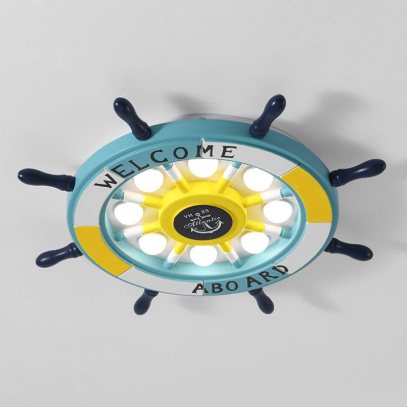 Children's Room Ceiling Light Creative Boy Bedroom Mediterranean Style Ocean Cartoon Wooden Pirate Ship Rudder Energy-saving Lamps