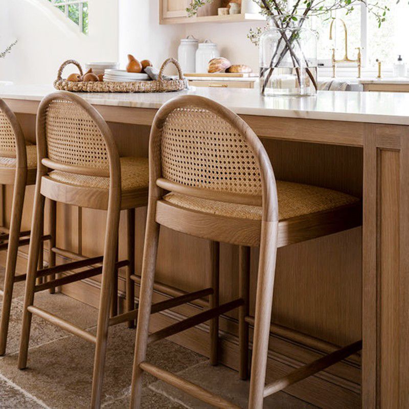 Contemporary Solid Wood Bar Stool Wicker Bar Stool with Footrest