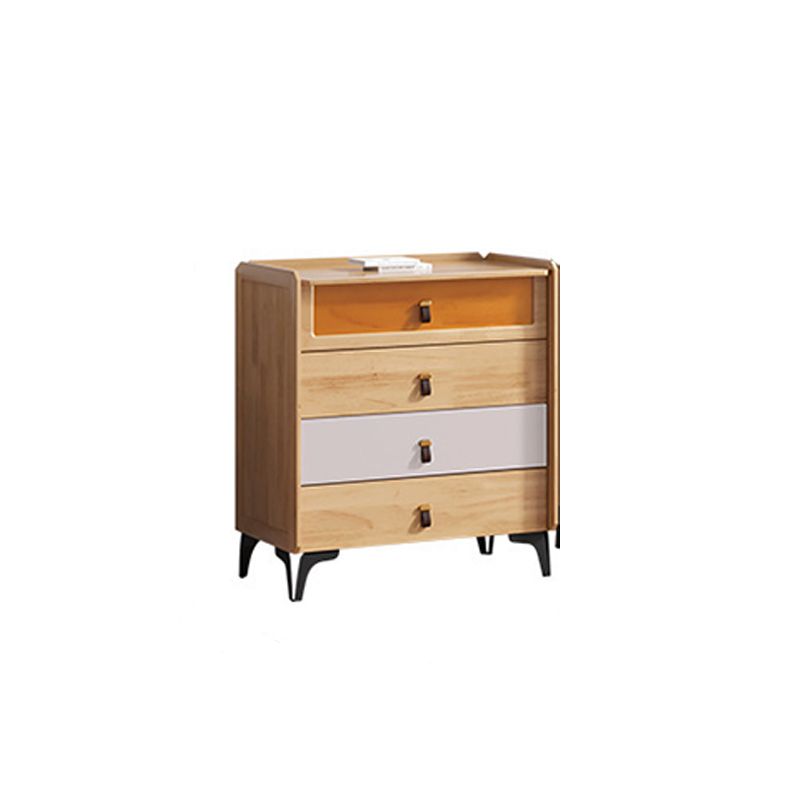 Mid-Century Modern Natural Chest with Drawers in Rubberwood and Black Legs