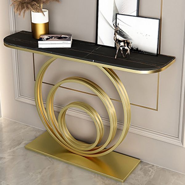 Stone Half Moon Console Table 31.5-inch Tall Accent Table with Shelf