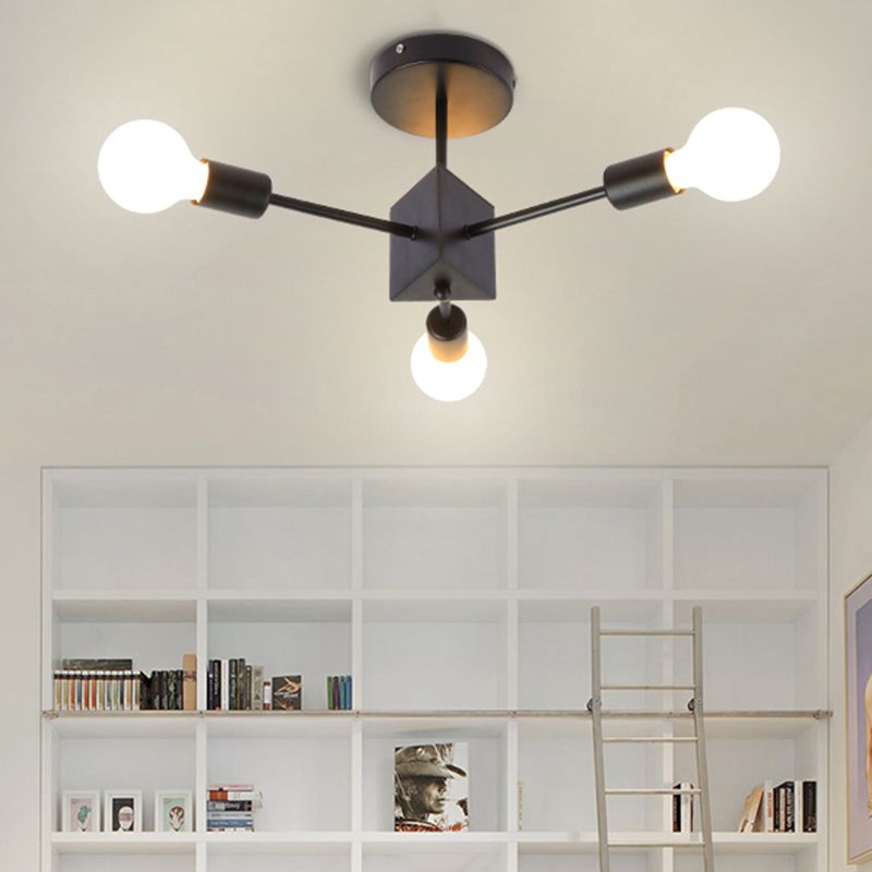 Eenvoudige Lineaire Semi Ceiling Mount Licht Metallic Zwart Plafond Lamp voor Studie Kamer Slaapkamer