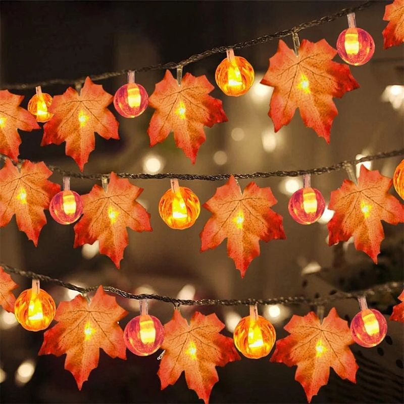 Orange Maple Leaves LED String Art Decor Plastic Battery Operated Festive Light