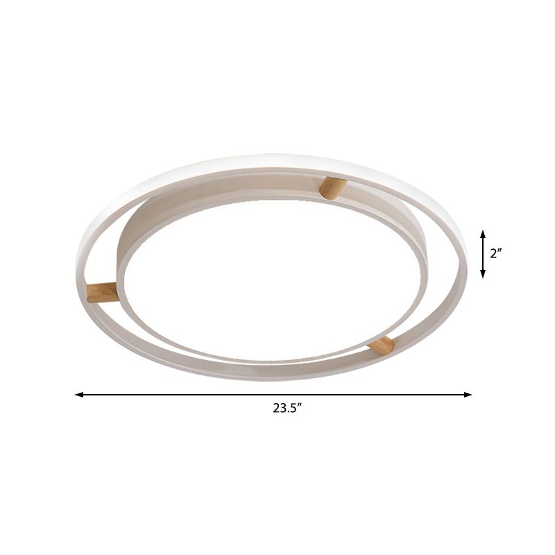 Nordische LED Deckenbündelleuchte Weiß/Grün/Grau Zweikreis dünne Flushmount Beleuchtung mit Holz Arm, 16 "/19.5" /23.5 " W