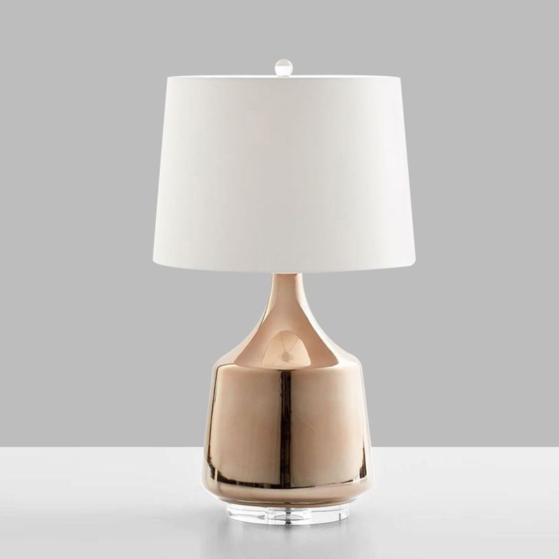 Modernisme Table d'urne Éclairage Céramique 1 lampe de bureau de chevet de tête en or rose avec de l'ombre en tissu blanc