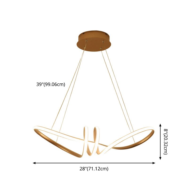 Minimalist Line Art Chandelier Metal Dining Room LED Hanging Pendant Light in Gold