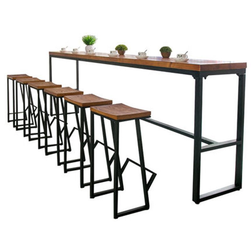 Modern 1/7 Pieces Bar Table Set Rectangle Pine Wood Counter Table with Backless Stools