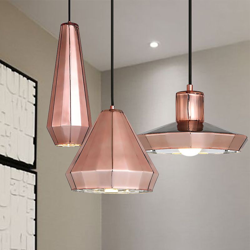 Luz de mini colgante de oro rosa sobre el mostrador de la barra 1 Lámpara de techo de metal ligero después de