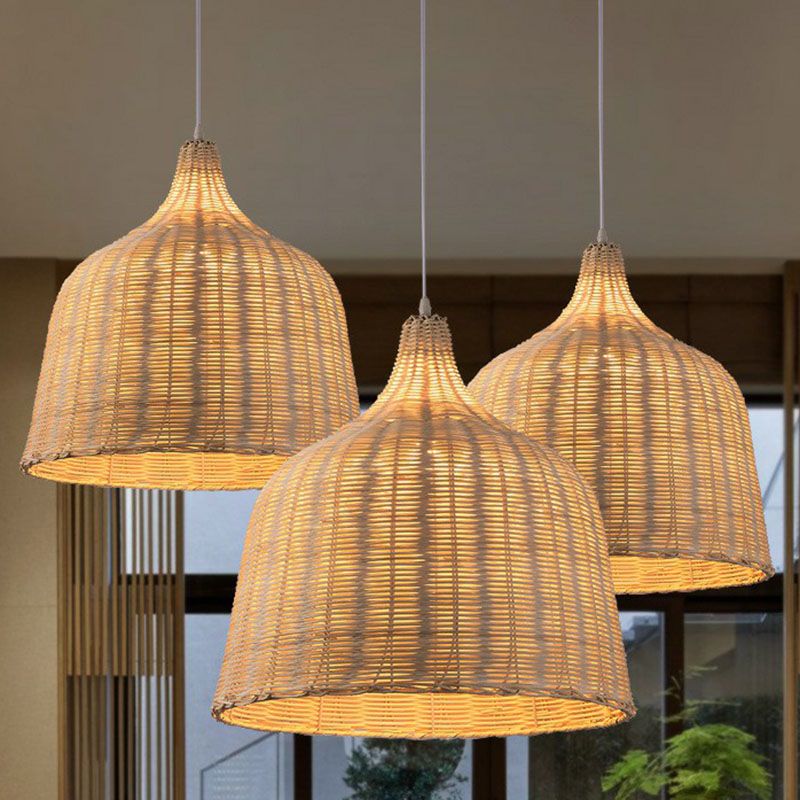 Weaving Bamboo Suspension Light Simplicity 1-Light Wood Pendant Light Fixture for Restaurant