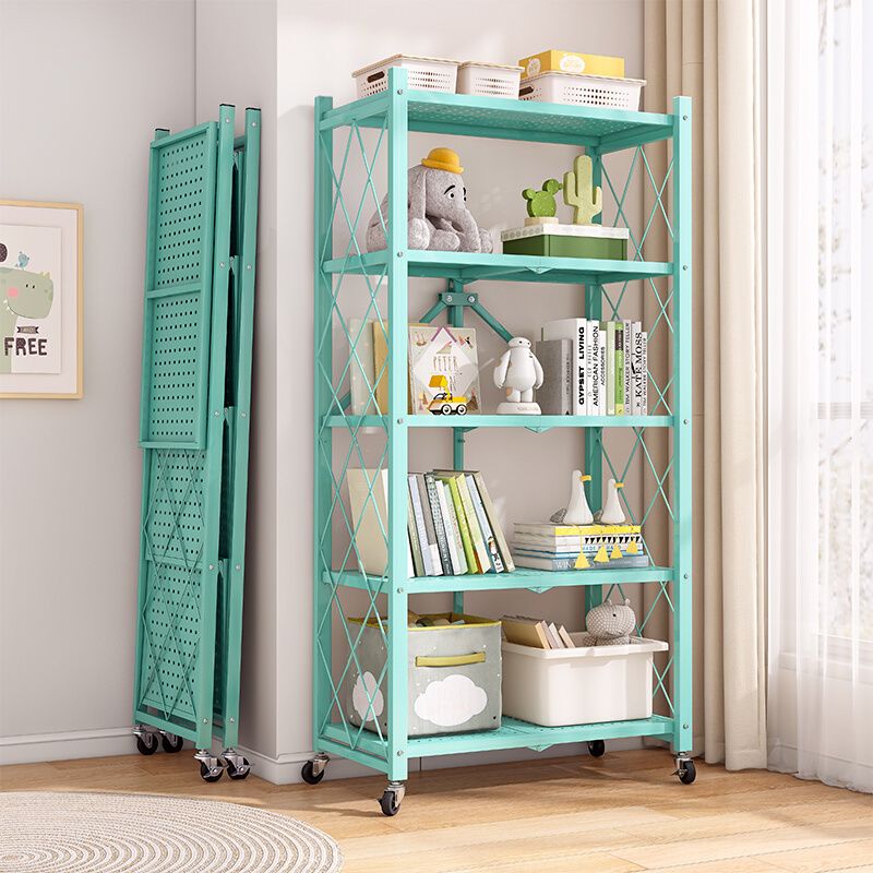 Nordic Foldable Metal Storage Bookshelf Rectangle Movable Open Bookcase