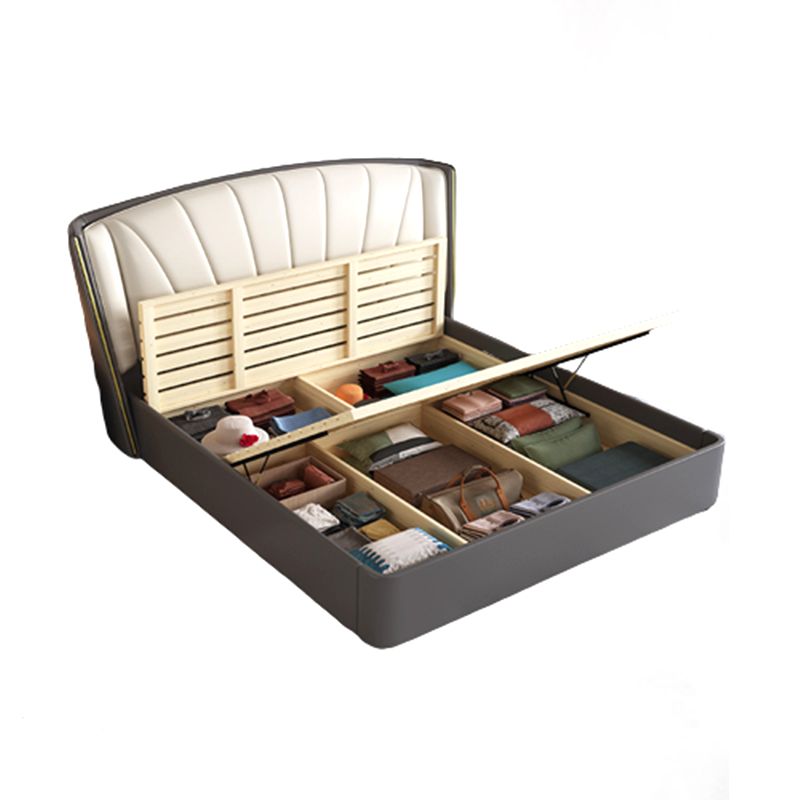 Wingback Headboard Bed Leather Bed Frame 86.61" Long in Grey