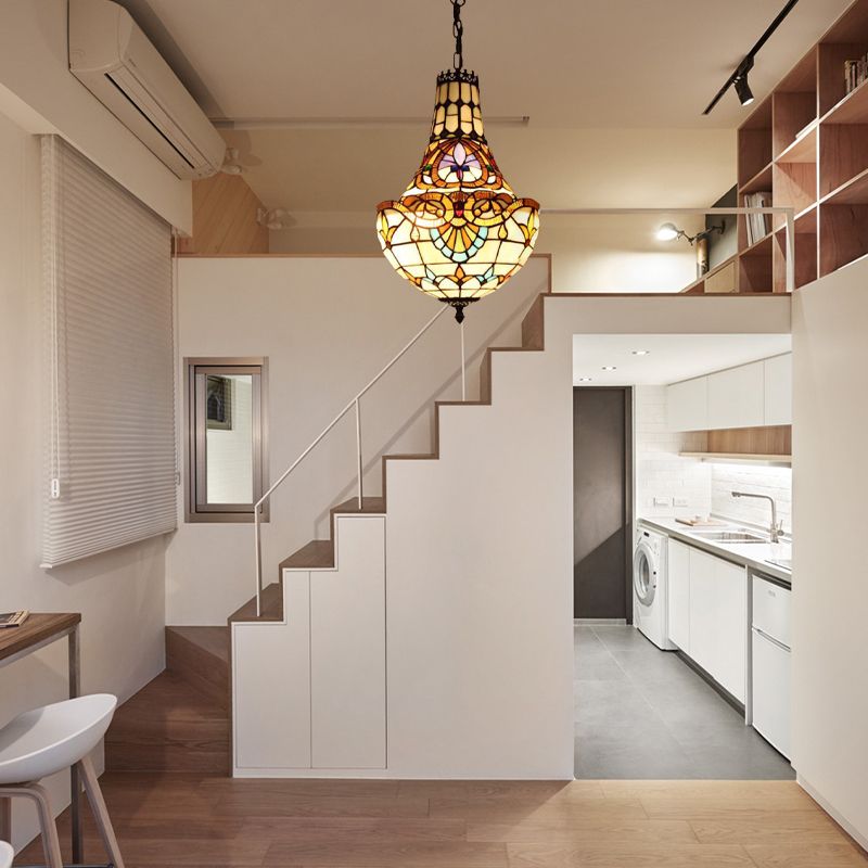 3/5 luci lampadario a fiore lampada antica sospensione di sospensione in vetro taglio in bronzo, largo 12 "/16"