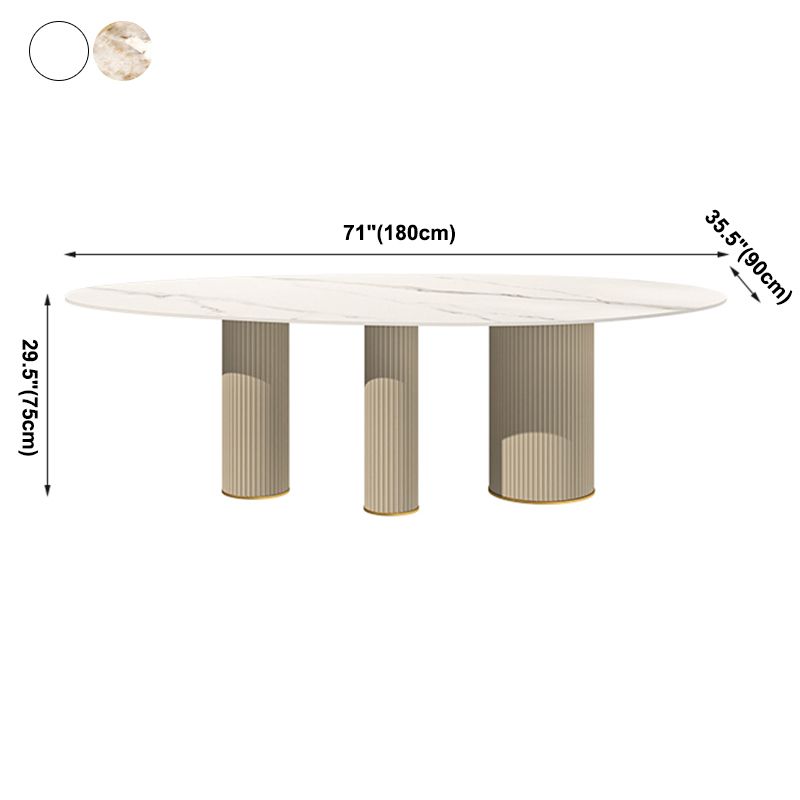 Metaal traditionele luxe ovale eettafel gesinterde stenen tafel met witte benen