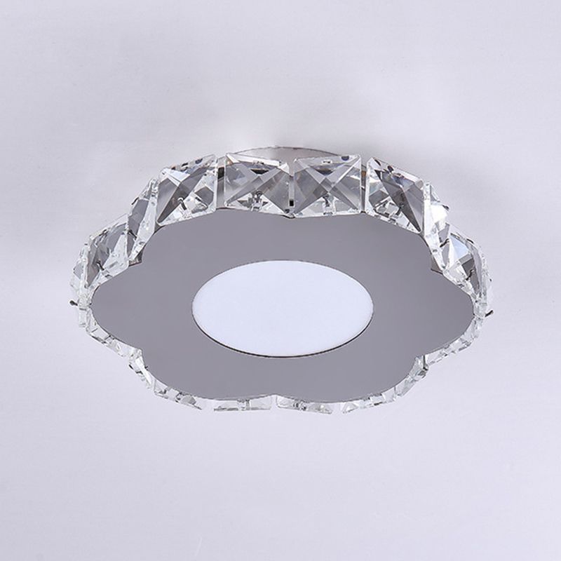 Crystal Embedded Small Ceiling Lamp Simple Stainless Steel LED Flush Light for Hallway