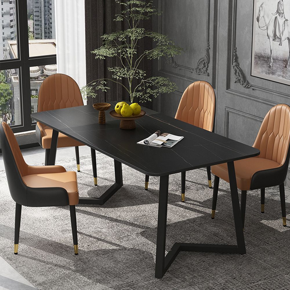 Metal Dinette Set with Faux Leather Chairs 1/2/5/7 Pieces Black Stone Dining Table Set