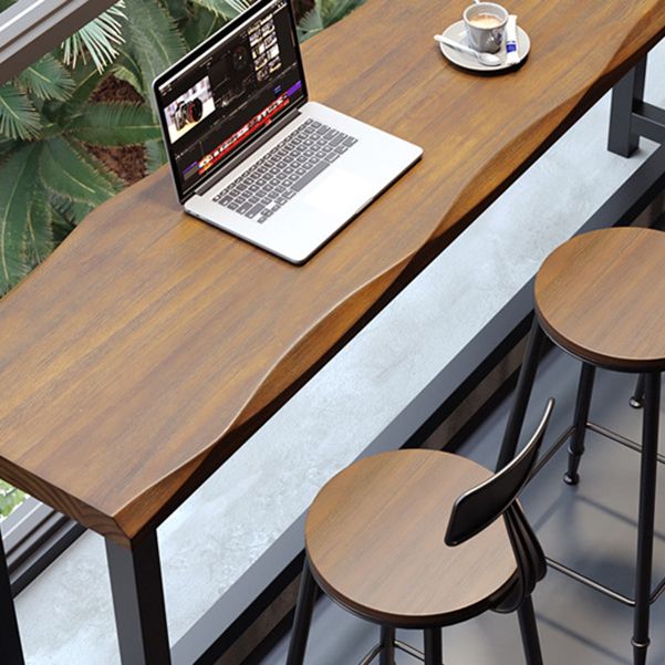 Pine Wood Bar Table Industrial Rectangle Bar Table with Trestle Base in Black