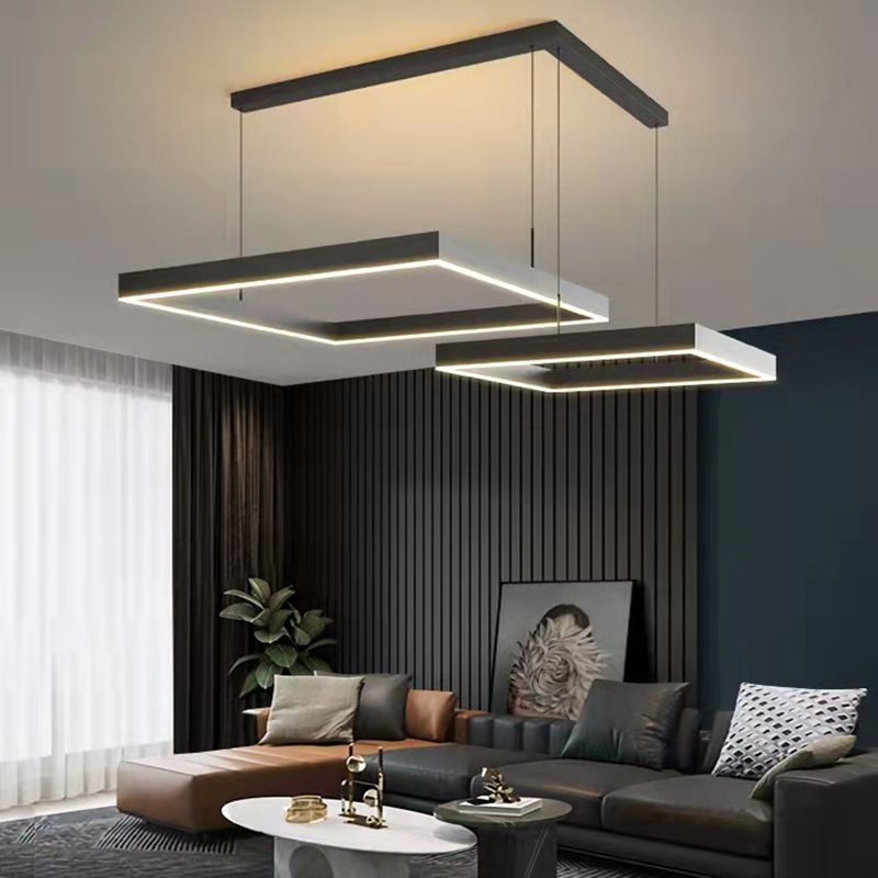Multi Lights Square Pendant Chandelier Modern Style Glass Hanging Lamps in Black