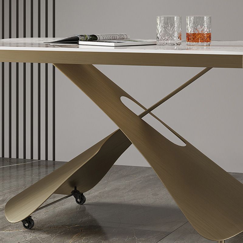 Cross Legs Rectangular Slate Coffee Table with Adjustable Height