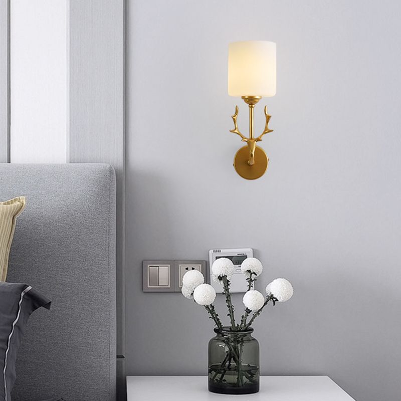 1-Light Cylinder Sconce Light Modern Glass Sconce Light Fixture
