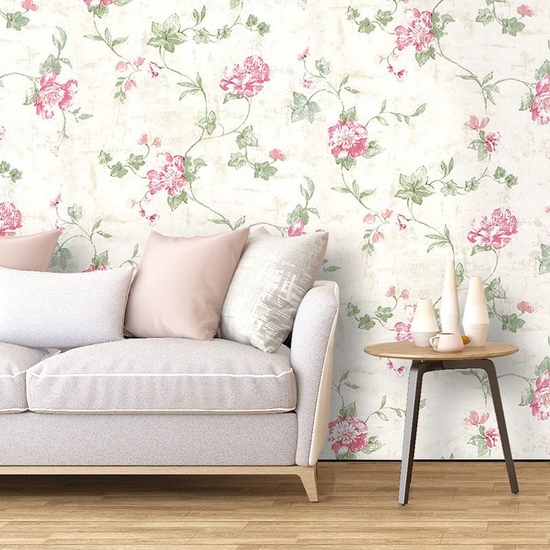 Girly Bedroom Wallpaper with Floral Pattern, 17.5-inch x 19.5 ft, Non-Pasted