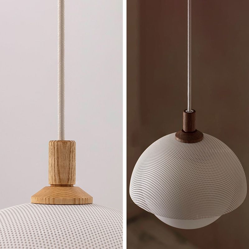 Globe Suspension Lamp Modern 1-Light Walnut Wood Hanging Light Fixture with Glass Shade