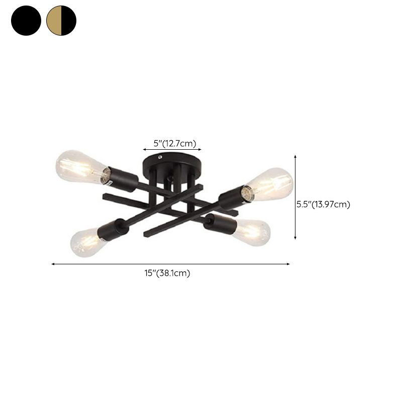 Industrial Semi Flush Light Fixtures Exposed Bulb Ceiling Lamp for Bedroom