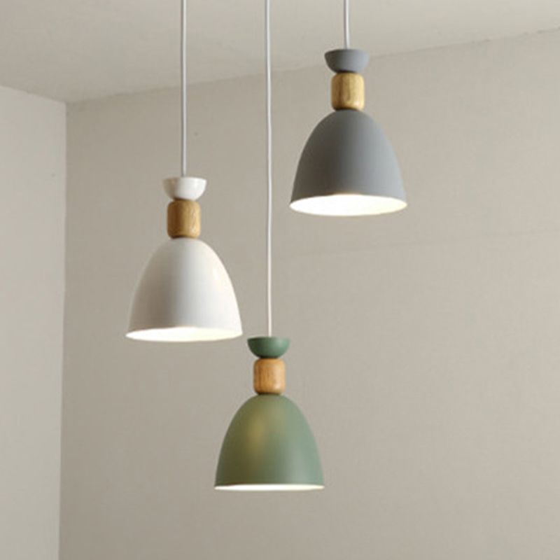 Iron Glass Chandelier Modern Simple Macaroon Style 1 Light in White for Dining Room or Bedroom