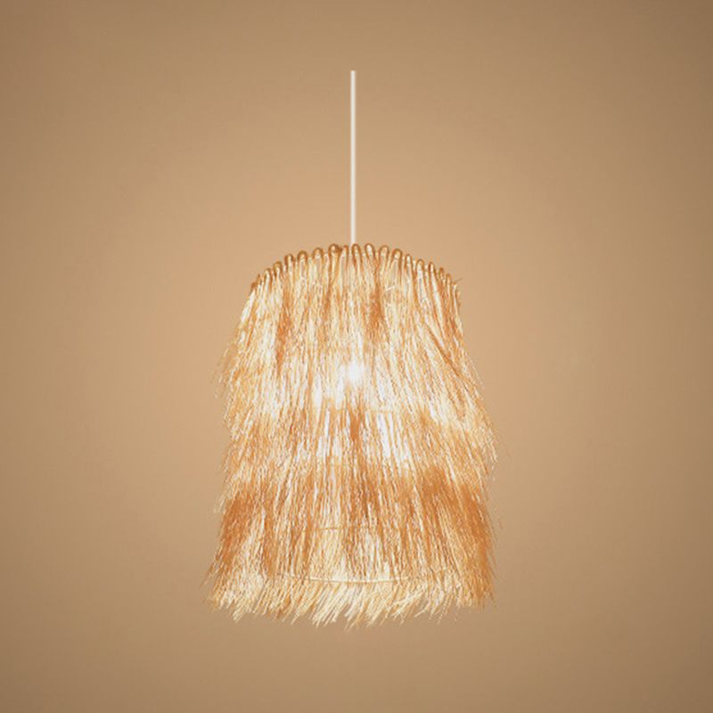 Tassel Pendant Lighting Asian Inspired Rattan 1 Bulb Dining Room Hanging Lamp in Beige