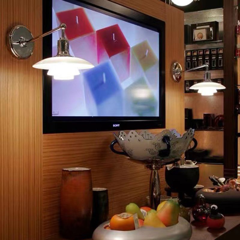 Modern Metal Wall Lamp 1-Light Wall Mount Lamp with Glass Shade for Bedroom