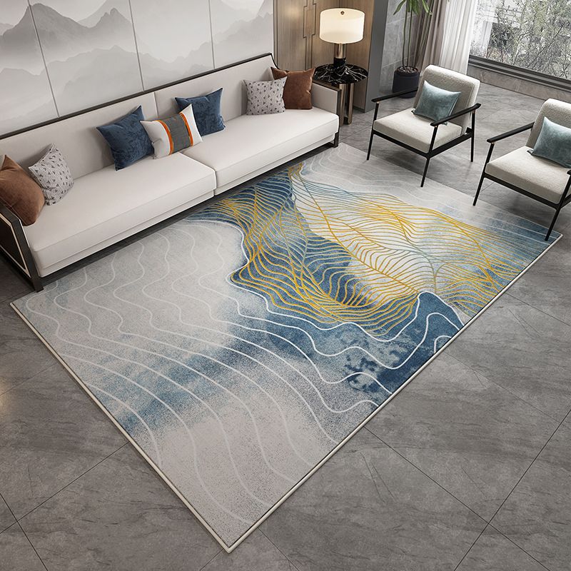 Gray Modern Carpet Polyester Graphic Area Carpet Washable Carpet for Living Room