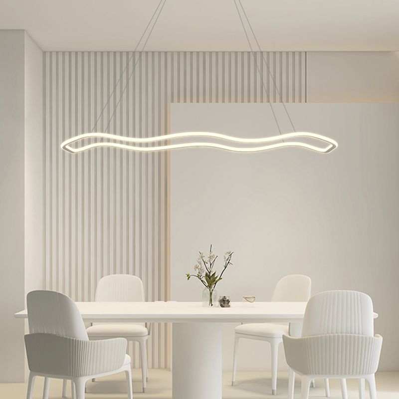 Metal Linear Island Lighting Modern Island Lighting 1 Light Pendant Lighting in White