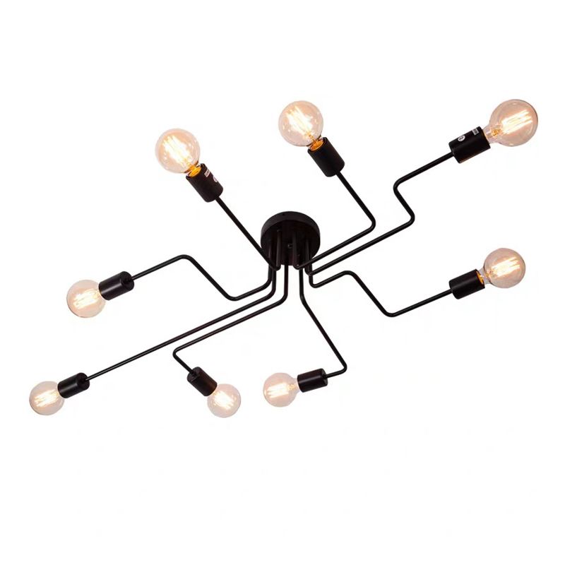 Black Radial Semi Flush Mount in Industrial Creative Style Lacquered Iron Ceiling Fixture