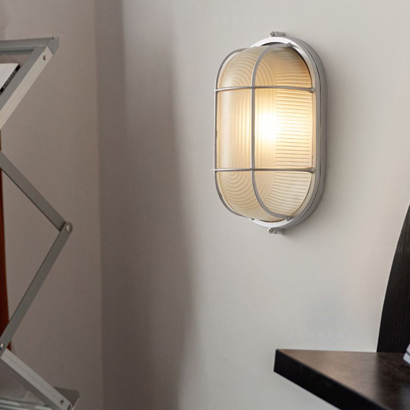 Metal Industrial Wall Sconce Geometric Shape Wall Light with Glass Shade for Courtyard