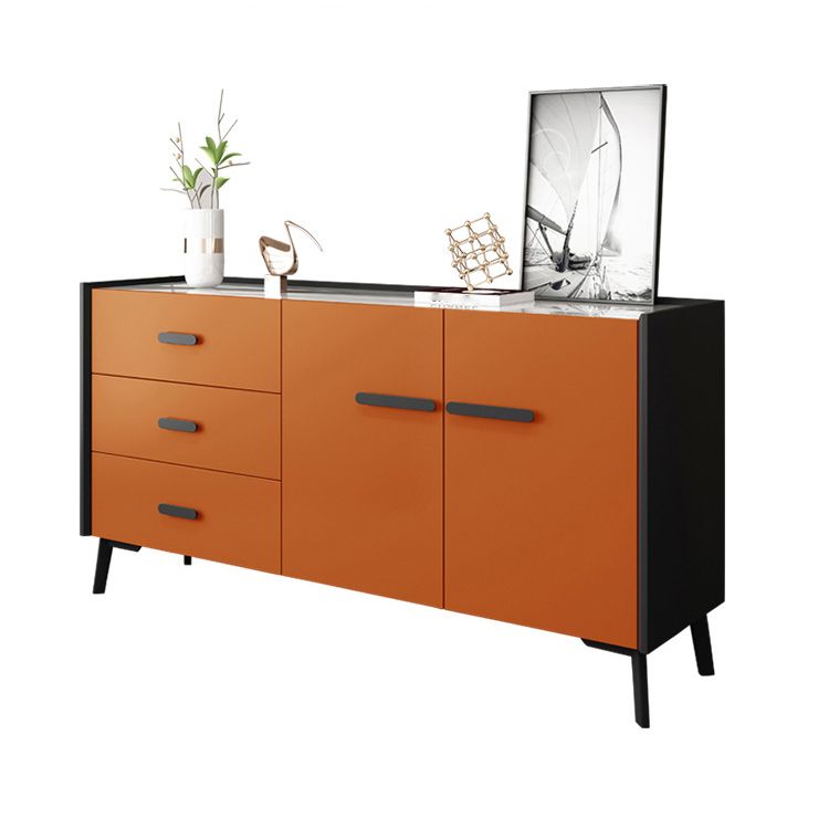 3-Drawer Pine Wood Sideboard Modern Credenza with Stone Countertop for Living Room